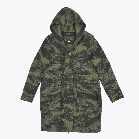 DIESEL Wool Hooded Camo Wool Blend Coat Size L - Picture 8 of 15